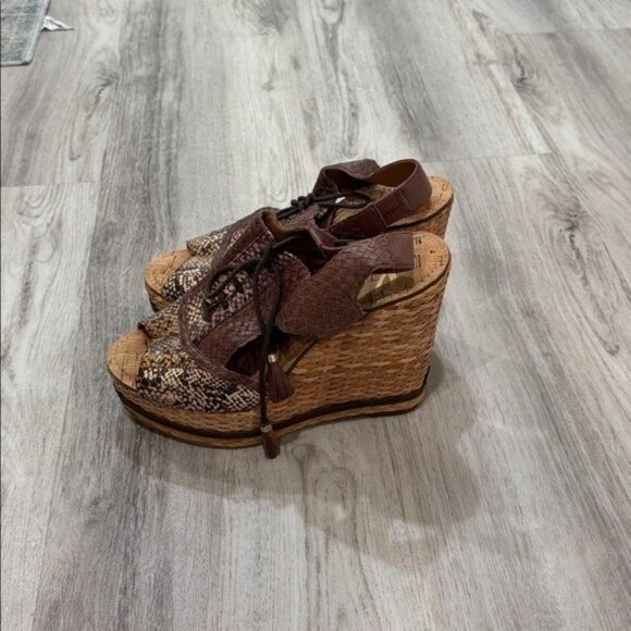 Sam Edelman Tinley wedge Brown and beige Wedge Sandals with tassel size  8 NEW - Picture 2 of 6
